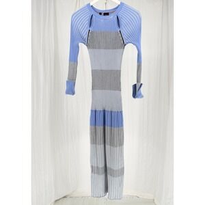 BOSS Fhakira Rib Knit Bodycon Midi Dress Blue Gray Size M